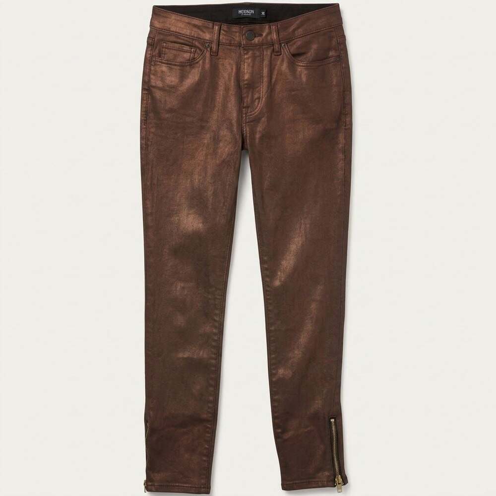 Hudson Los Angeles 29 Brown Coated Ankle Zip Skinny Jeans